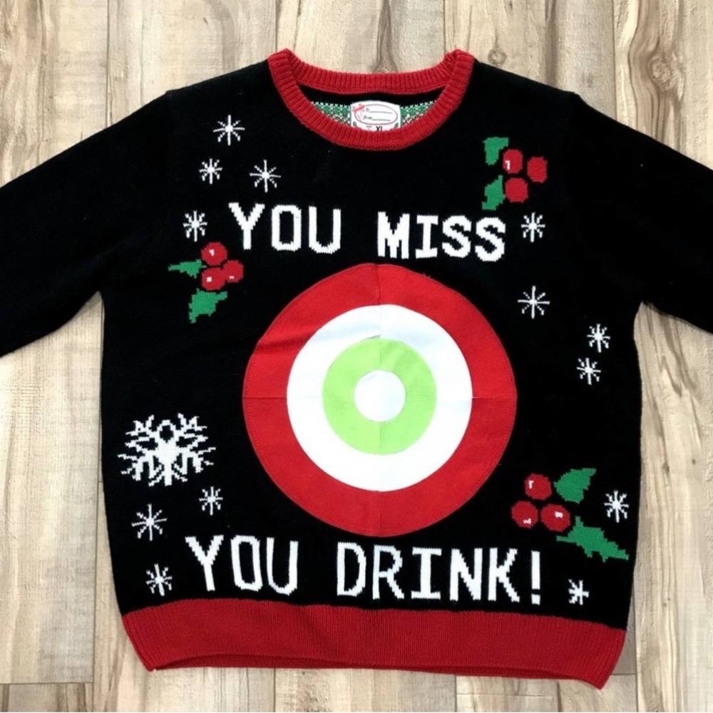 You Miss You Drink Drinking Game Ugly Christmas Sweater XL